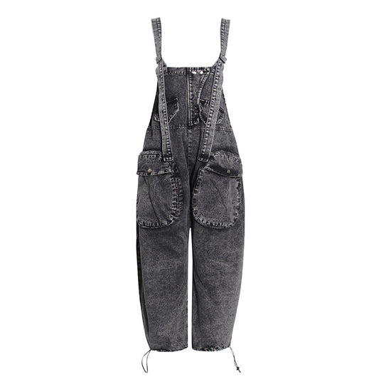 Trendy One-Piece Jeans Spring New Loose Version Large Pocket Stitching Personality Casual Overalls